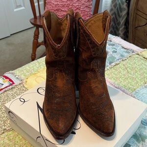 IDYLWIND Miranda Lambert Distressed Brown Suede Western Ankle Boots